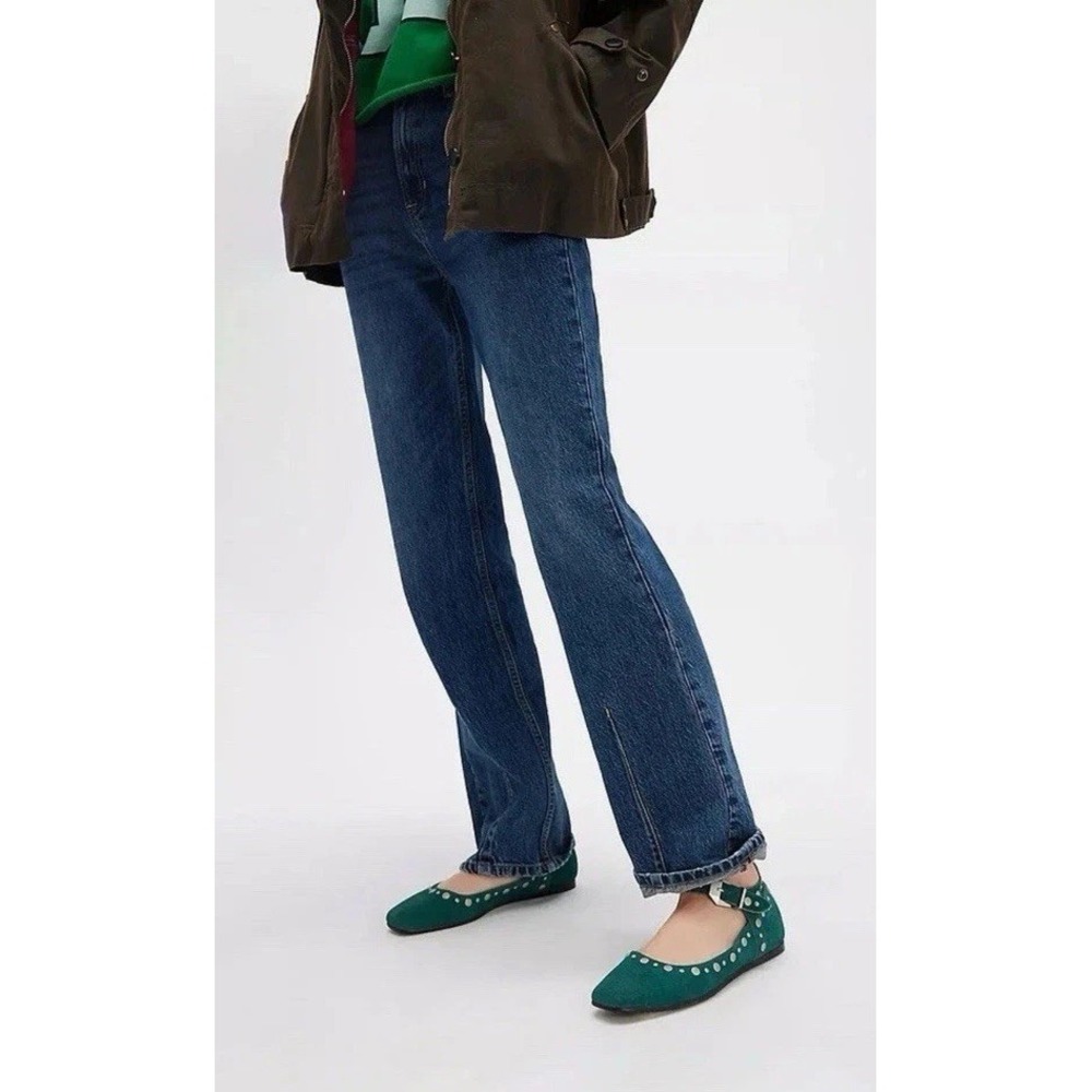 Free People Mystic Studded Mary Jane Ballet Flats Teal Green Suede - Picture 4 of 10